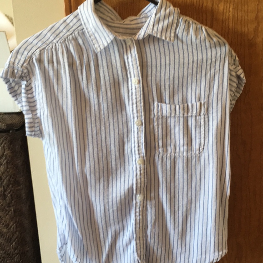 Soft Blue and White Button Up Top